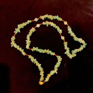 Authentic jade natural cut beads with garnet & gold beads. Gold-plate.